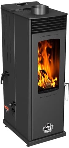 Babas Eco Mini Hybridofen Pellets und Holz Kombiofen Kaminofen 8 kW Pelletofen ohne Strom Schwarz Holzofen Holz Ofen Kamin