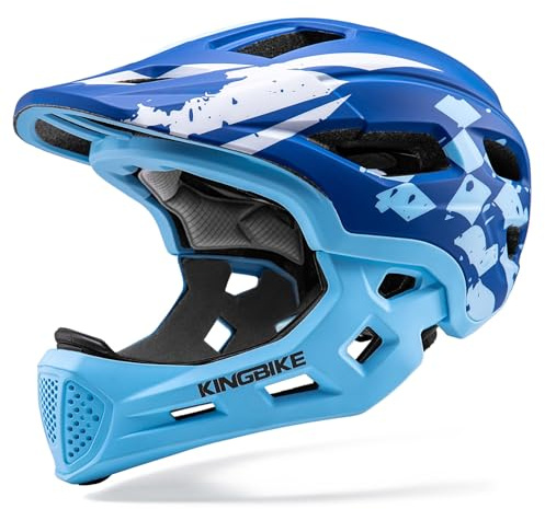 KINGBIKE Kinder Fullface Helm Integralhelm mit abnehmbarem Kinnschutz | Fahrradhelm für Roller, Fahrrad & Multisport, Schutzhelm ab 5 Jahren für Jungen und Mädchen 51-55CM