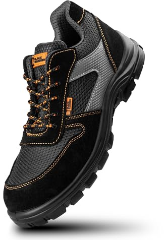 BLACK HAMMER Sicherheitsschuhe Herren Verbundstoff Kappe Und Kevlar Zwischensohle Atmungsaktiv Leicht Arbeitsschuhe Metallfrei Knöchelhoch Reflektierende Wanderschuhe S1P SRC 1997