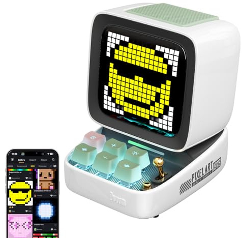 divoom Ditoo Multifunctional Pixel Art LED Tragbarer Bluetooth Lautsprecher, 256 Programmierbares LED Panel mit Party Licht, Smart Digital Tischuhr, Gaming Musikbox unterstützt TF Karte & Radio