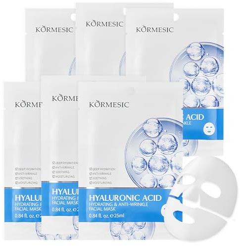 6 Stück Hyaluron Maske Gesicht, Hyaluron Hydrogel Maske | hyaluron Tuchmaske, Feuchtigkeitsmaske Gesicht, Gesichtsmasken Frauen, Daily Care Gesichtstuchmasken, Feuchtigkeit, Anti-Falt