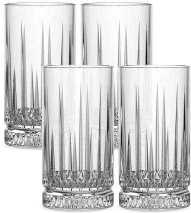 Premium Longdrinkgläser 4er Set – 460ml Gläser kristallklar – Spülmaschinenfest & stilvoll – Trinkgläser für Cocktails, Gin, Aperitifs und Softdrinks (Design 3)