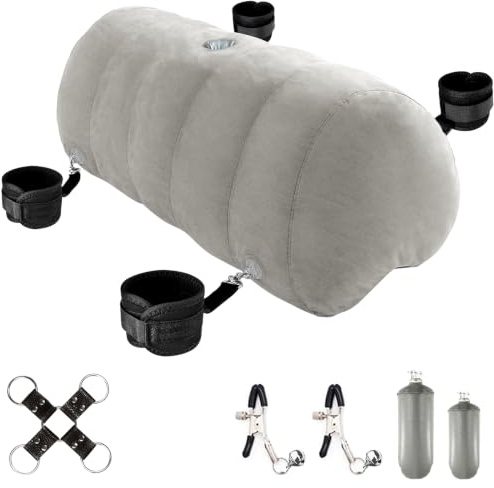 Sex Positions Kissen Lendenkissen mit Dildo Halterung und Nippelklemmen Handschellen Fußschellen für Erwachsene Paare Sex Spielzeug Sex Kissen für Sexstellungen Frauen G Punkt Position Kissen Multifun