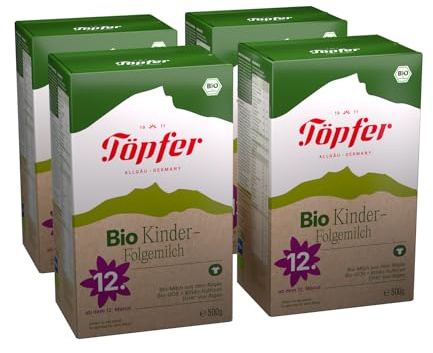 Töpfer Bio Folgemilch 4 – Folgenahrung für Kleinkinder ab dem 12. Monat – mit Bio-GOS & 4 Bifido-Kulturen (Probifido®) – ARA & DHA aus Algenöl – aus Allgäuer Bio-Milch – 4x500g
