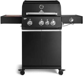 BURNHARD® FRED Deluxe Gasgrill 3-Brenner, Gusseisenrost, Schwarz-Matt | 900°C Infrarot-Zone, Heckbrenner, Seitenkocher, Aludruckguss-Edelstahl-Brennkammer, 17.45 kW Leistung
