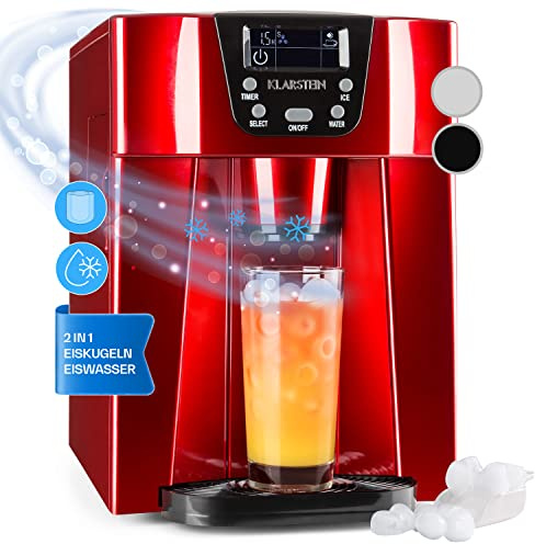 Klarstein Eiswürfelmaschine Klein, 2 L Eiswürfelbereiter & Wasserspender, Eiswürfelmaschine für 12 kg Große und Kleine Eiswürfel, Schnelle Eiswürfelbereiter mit Alarm