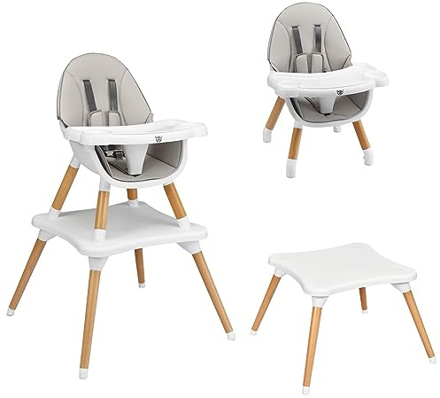 DREAMADE Hochstuhl mit Tisch, Kinderhochstuhl Höhenverstellbar, Babystuhl mit Abnehmbarem Essbrett und Sitzkissen, Kombihochstuhl für Kinder ab 6 Monate (Hellgrau)