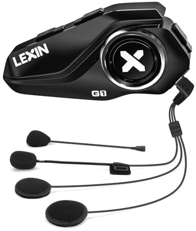 LEXIN G1 Motorrad Bluetooth 5.0 Kopfhörer, Helm Headset für Musik und Navi-Ansage Hören, Freihändiger Anruf, Sprachbefehl-Assistenten, HD Lautsprecher, DSP und CVC Geräuschunterdrückung, Einzelpack