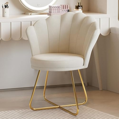 Hawthyhome Polstersessel Esszimmerstühle, Stuhl Schminktisch, Stuhl Samt, Blütenblatt-Rückenlehne Lehnstuhl mit Metallbeinen Gold, Bis 150 KG Belastbar Beige