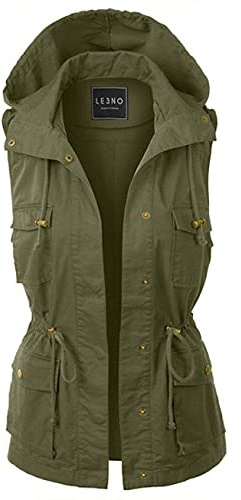 SOUGAO Damenweste mit Kapuze, Militär, ärmellos, Safari-Weste, grün, Medium