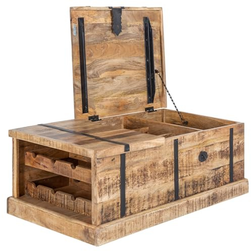 invicta INTERIOR Massivholz Couchtisch Bodega 100cm Mangoholz Hausbar Truhe Tisch Wohnzimmertisch