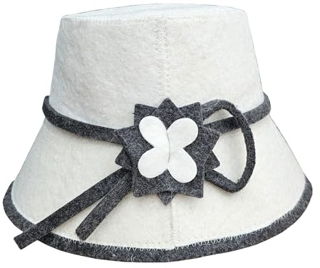 PRINZEPS Saunahut Damen Perfekte Saunamütze aus 100% Wollfilz – Filzhut Sauna Mütze Damen mit Blumen Stickerei - ideale Sauna Kopfbedeckung Hut - Geschenke für Frauen