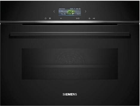 Siemens CM724G1B1, iQ700 Smarter Einbau-Kompaktbackofen mit Mikrowellenfunktion, 60 x 45 cm, 900 W, Made in Germany, Schwarz, Hydrolyse, Air Fry, Backofenassistent, Teleskopauszug, Farb-Touchscreen