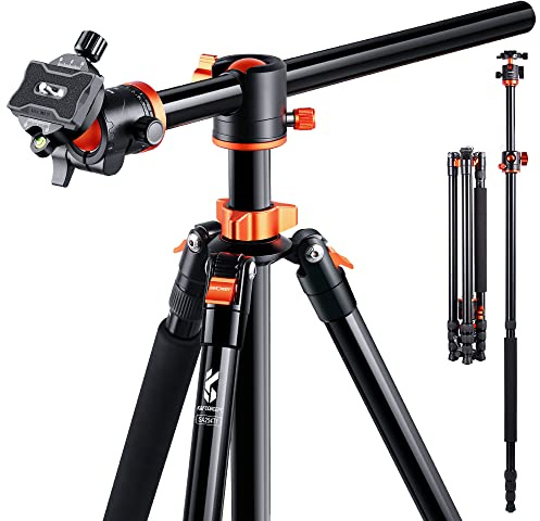 K&F Concept 238CM Stativ, T254A8(SA254T1) Kamerastativ mit verlängerten 90° Mittelsäulen, 360° Panorama Fotostativ mit Tragtasche, Tripod mit Schnellwechselpatte für Digitalkamera