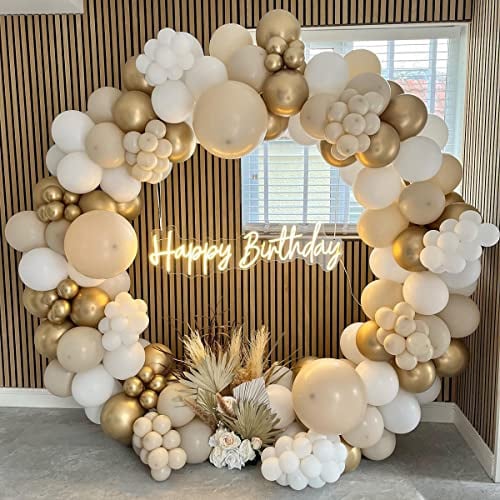 Weißgold Luftballons Girlande Kit, 185 Stück Weißsand Gold Ballon Girlande mit Nude Ballons Luftballons Gold für Boho Hochzeit, Geburtstagsdeko, Babyparty, Geschlecht Reveal,JGA Party Dekoration