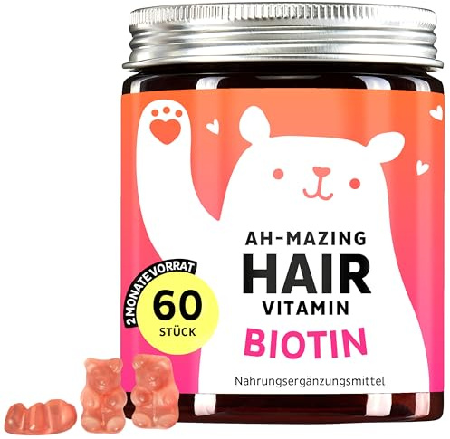 Biotin Gummies Ah-mazing Hair Vitamins für Haare, Haut und Nägel – 5000 µg Biotin, Zink, Vitamine B6, C, E, Folsäure & Jod – 60 Stück (2-Monatsvorrat), Vegan, Bears with Benefits