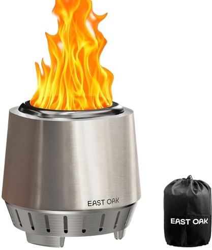 EAST OAK Kleine Rauchfreie Feuerschale, Tragbarer Tisch-Feuerkorb aus 304 Edelstahl mit Abnehmbarer Ascheplatte & Tragetasche – für Holz/Pellets. Ideal für Balkon, Garten, Camping ⌀22,1cm, Höhe 21,1cm