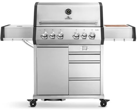 BURNHARD 4-Brenner Gasgrill Edelstahl inkl. Heckbrenner, mit Gusseisen Grillrost & inkl. stabiler Abdeckhaube, Seitenkochfeld mit Infrarot Keramikbrenner - EARL