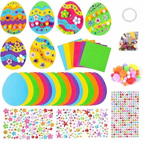 HERZONE 18pcs Ostern Basteln DIY Osterdeko Bastelset, Ostern Aufkleber Sticker Fensterbilder Hase Eier Form, Bastelzubehör Bastelmaterial Set (C)