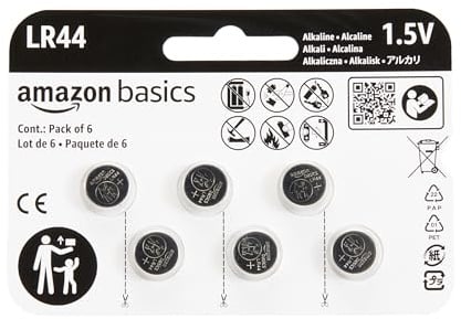 Amazon Basics LR44 Alkali-Knopfzellen, langanhaltende Leistung, frei von Quecksilber, 1,5 V, 6 Stück
