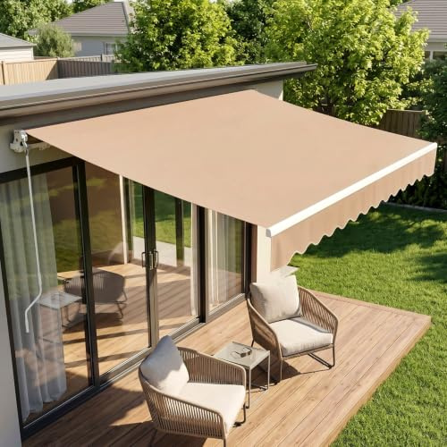 LIFERUN Manuelle Gelenkarmmarkise Markise 300 x 250cm,Handkurbel,Kaki | Gelenkmarkise,Wasserabweisend Alu/Polyester,Aluminium, Metall, PU-Beschichtung,Polyurethan,für Outdoor Terrasse Balkon