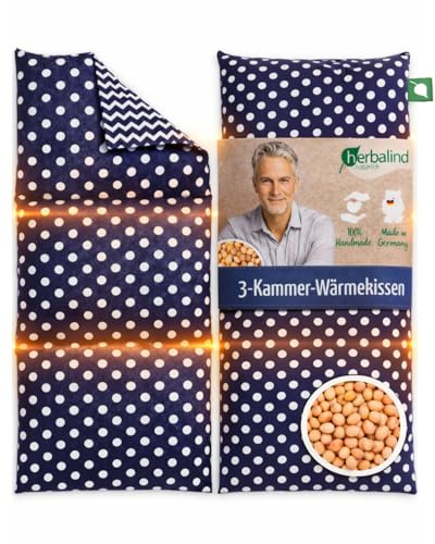 HERBALIND XL Kirschkernkissen Nacken Schulter 3000 Kirschsteine - Handmade in Germany - 100% Baumwolle Wärmekissen für Mikrowelle, 3 Kammer Körnerkissen - Geschenk Herren, 50x20 cm, 900g Anker