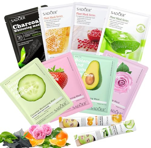 8+2 Gesichtsmasken Set für Frauen, Tuchmasken Gesicht für Alle Hauttypen | Feuchtigkeitsspendende und Beruhigende Gesichtsmasken, Gesichtsmaske Geschenke für Frauen Mädchen Männer Spa Party