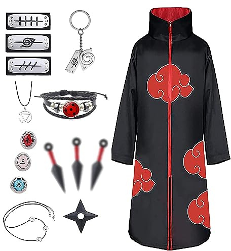 JMOCD Akatsuki Uchiha Itachi Mantel für Kinder Erwachsener Unisex Cosplay Kostüm,Cosplay Halloween Weihnachten Party