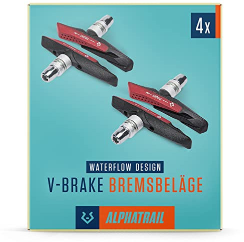 Alphatrail V-Brake Bremsbeläge 2 Paar 72mm Asymmetrisch I Für Shimano UVM. I Hohe Bremsleistung bei Nässe I Langlebig & Passgenau I Fahrrad Bremsbeläge für Fahrrad Bremse I Bremsbeläge Fahrrad