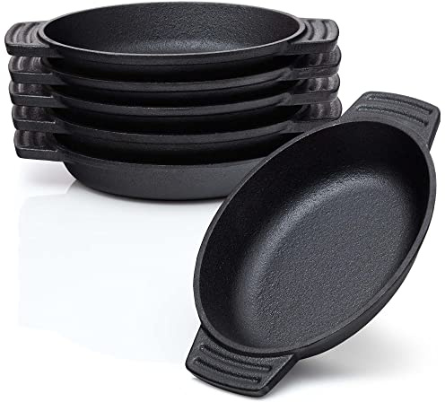 BBQ-Nerd Servierpfännchen aus Gusseisen im 6er Set - Grillpfännchen - oval 22,5x13 cm - zum Braten Überbacken Grillen Anrichten Servieren - Gusspfännchen für einzelne Portionen