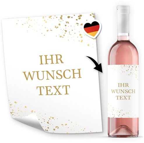 Flaschenetiketten mit Text personalisiert - 8 Etiketten Wein & Sekt Flaschen | Premium Flaschen-Aufkleber selber gestalten – Hochzeit, Geburtstag, Weihnachten, Geschenk Deko Sticker – Gold Look