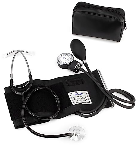 SCIAN Manuelles Blutdruckmessgerät mit Stethoskop - Aneroid Sphygmomanometer zur Messung am Oberarm, Medizinische Versorgung mit Tragetasche für Krankenschwester Doktor Senior Erwachsene (Schwarz)