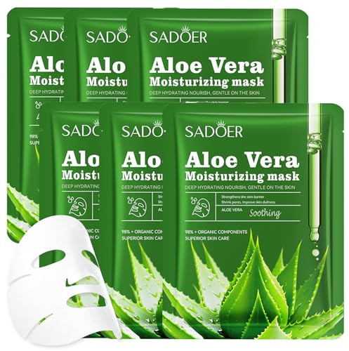 6 Stück Aloe Vera Maske Gesicht, Feuchtigkeitsmaske Gesicht | 25g Aloe Vera Gesichtsmaske, Tuchmaske, Damen Gesichtspflege, Beruhigende Maske, After-Sun Repair, Für Mädchen, Frauen