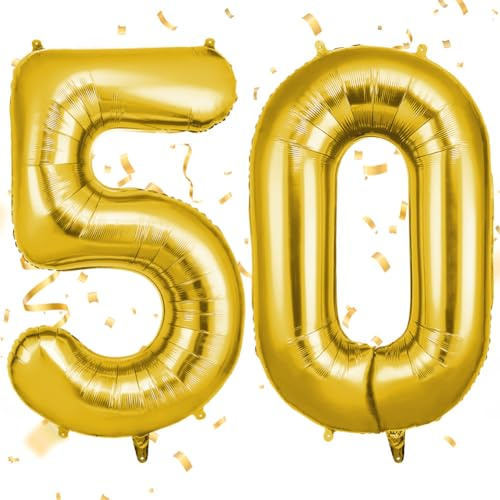 OFFCUP Zahlen Luftballon Gold, Folienballon Zahl 50, 40 Zoll Helium Ballons Geburtstagsdeko Mädchen Junge Kindergeburtstag Party Deko Ballon Zahl Deko zum Geburtstag Silvester Deko Neujahr Deko