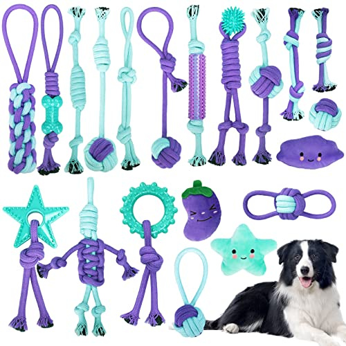 TAVADA Hundespielzeug Set - 20 Stück für Kleine/Mittlere Hunde und Welpen - Kauspielzeug zur Zahnpflege aus Natürlicher Baumwolle