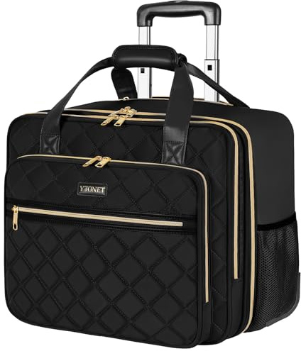 Ytonet Business Trolley Damen, Laptop Trolley 17,3 Zoll Laptop, Laptoptasche mit Rollen Wasserdicht, Business Aktenkoffer Damen mit Rädern, Pilotenkoffer mit Rollen für Reisen, Arbeit, Schule, Schwarz