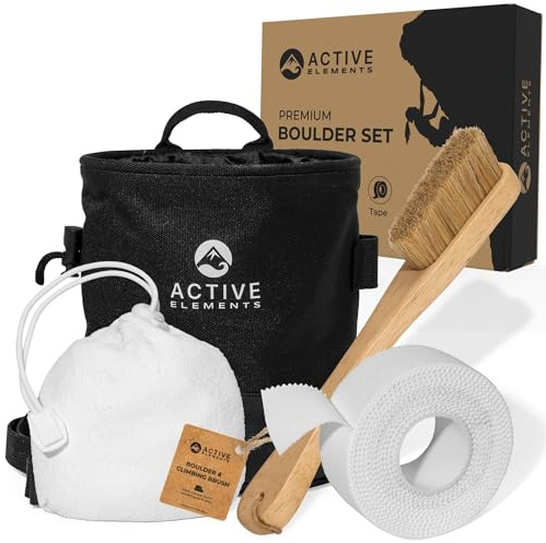 4 in 1 Premium Boulder Set: Chalkbag, Chalk Ball, Boulder Bürste + Sport Tape [als Set & einzeln] - Boulderzubehör für Deine Session, All-in-One Bouldern Geschenk