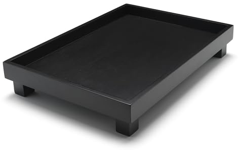 großes schwarzes rechteckiges Holz Tablett 35 x 25 cm mit 4 Standfüßen - hoher Rand - im asiatischen Design