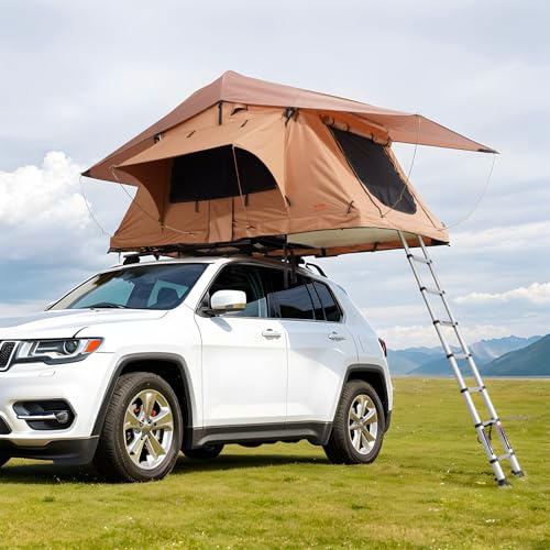 VEVOR Dachzelt mit Hartschale Autozelt für 2–3 Personen, zusammenklappbares Hartschalen-Dachzelt mit Teleskopleiter (150 kg belastbar) Matratze, aus Oxford-Gewebe wasserdicht für Jeep SUV Van Pickup
