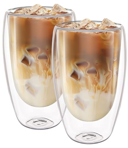 ASelected 2er Set Latte Macchiato Gläser, 450 ML doppelwandige gläser Schwebeeffekt doppelwandige kaffeegläser für Latte Macchiato Cappuccino Bier Milch Tee