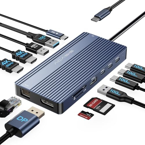 ACASIS USB C Hub 14-1 USB C Docking Station Dual Monitor, mit 2 HDMI+DP(4K60Hz), Ethernet, 3 USBC 10Gbps,100W PD, SD/TF 3.0, Audio, Laptop Docking Station für MacBook/Dell/HP/Lenovo (DS0202)