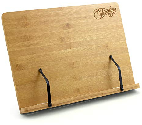 Theodore MUS53-BK Bambus Tisch-Notenständer und Buchstütze | Verstellbar, mit Seitenhalterungen, 390 x 280 mm | Verstellbar, mit Seitenhalterungen, 390 x 280 mm