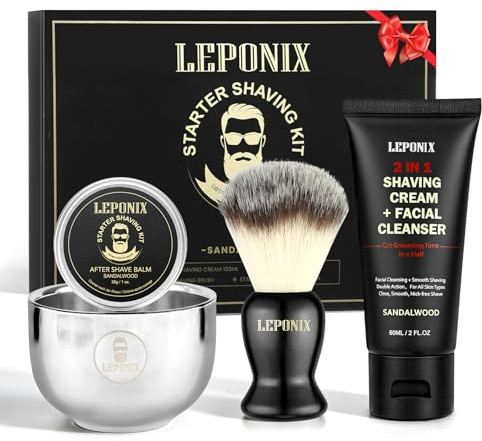 Herren-Rasier-Set | TSA-zugelassenes Reise-Pflegeset | 2-in-1 Gesichtsreiniger & Rasiercreme, Rasierpinsel, Schale, fester Rasierbalsam | Geschenk für Männer & Freund, Weihnachtsstiefelfüller