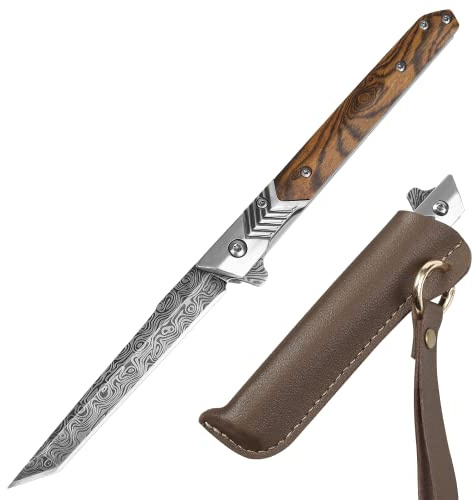 BEEK Geschenke für Männer, Adventskalender Füllung Männer, Gadgets für Männergeschenke, Weihnachtsgeschenke Mann, Slim Klappmesser mit Scheide, Taschenmesser Holzgriff, Einhandmesser, Outdoor Messer