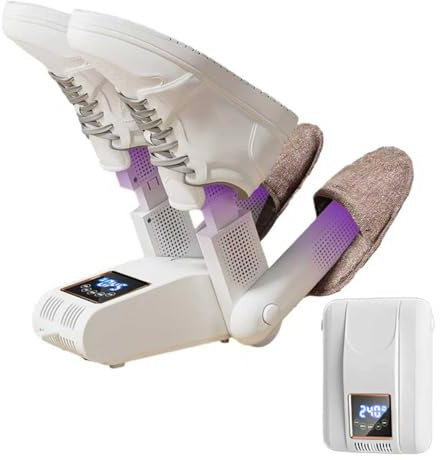 Schuhtrockner Elektrisch 2 Paar, Stiefeltrockner mit 240-Minuten-Timer und LED-Touchscreen, Fußwärmer, Handschuhtrockner Trocken mit UV-licht, Schnelltrocknung für fußballschuhe Skischuhe (Weiß)