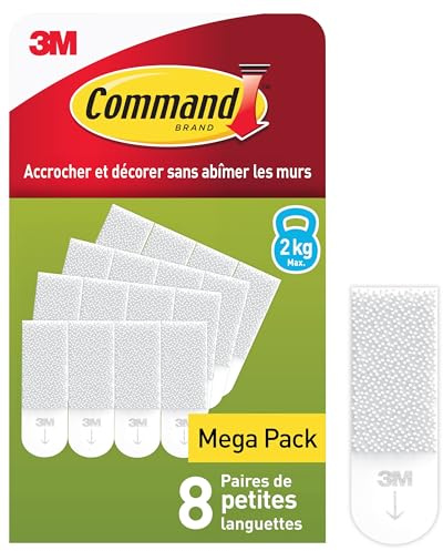Command Klebestreifen, Packung 8x2 Klein (16 Strips), Weiß - Bilder Aufhängen ohne Bohren, Streifen halten bis zu 2 kg, Rückstandsfreies Ablösen
