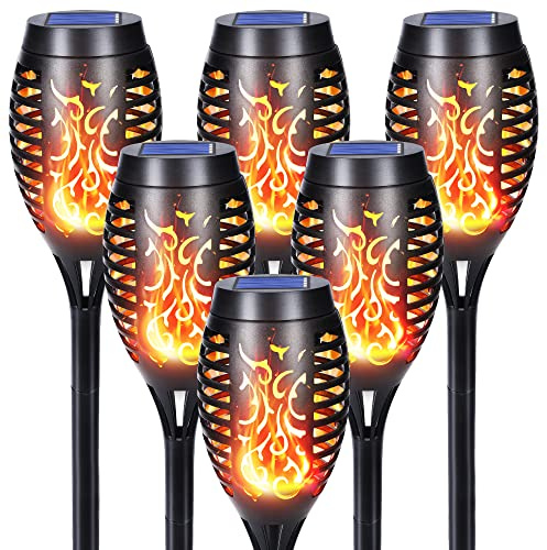 Qedertek 6 Stück Solarlampen für Außen - 12 LED Solarleuchten für Außen Garten mit Realistischer Flammeneffekt IP65 Wasserdicht Gartenfackeln Solar für Gärten Weg Hinterhöfe Rasen Balkon Deko