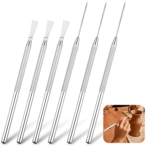 6 Stück Modellierwerkzeug Töpfernadel Clay Needle Tool Ton DetailWerkzeuge Edelstahl Punktierwerkzeuge Ton Werkzeug Clay Pin Sculpture Needle Dotting Tool