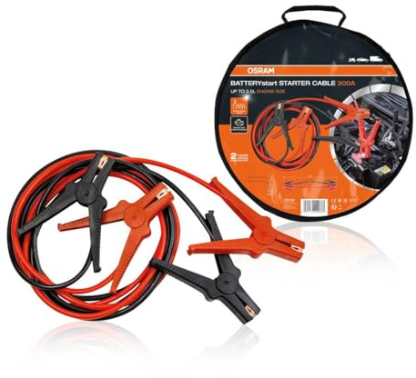 Osram OSC160 Starter Cable, Starthilfekabel Für Benzin und Dieselmotoren, 6/12V, Überbrückungskabel Für 3,5 L Motoren, Kupferbeschichtetes Aluminium, 3 m, Standard, 300A