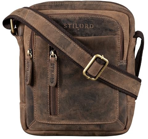 STILORD 'Jamie' Herren Ledertasche - Perfekt für Reisen & Alltag - Kleine Vintage Messenger Bag für 9.7 Zoll iPad - Moderne Schultertasche für Männer Echtleder Farbe:Calais - braun